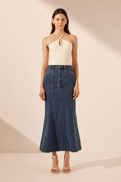 Tovere Godet Flared Midi Skirt - Indigo