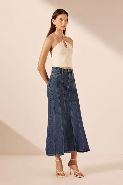 Tovere Godet Flared Midi Skirt - Indigo