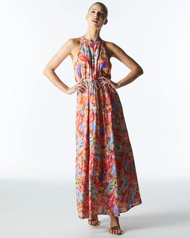 Midsummer Halter Maxi Dress - Sunset Palm