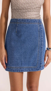 Tate Denim Wrap Skirt - Mid-Blue