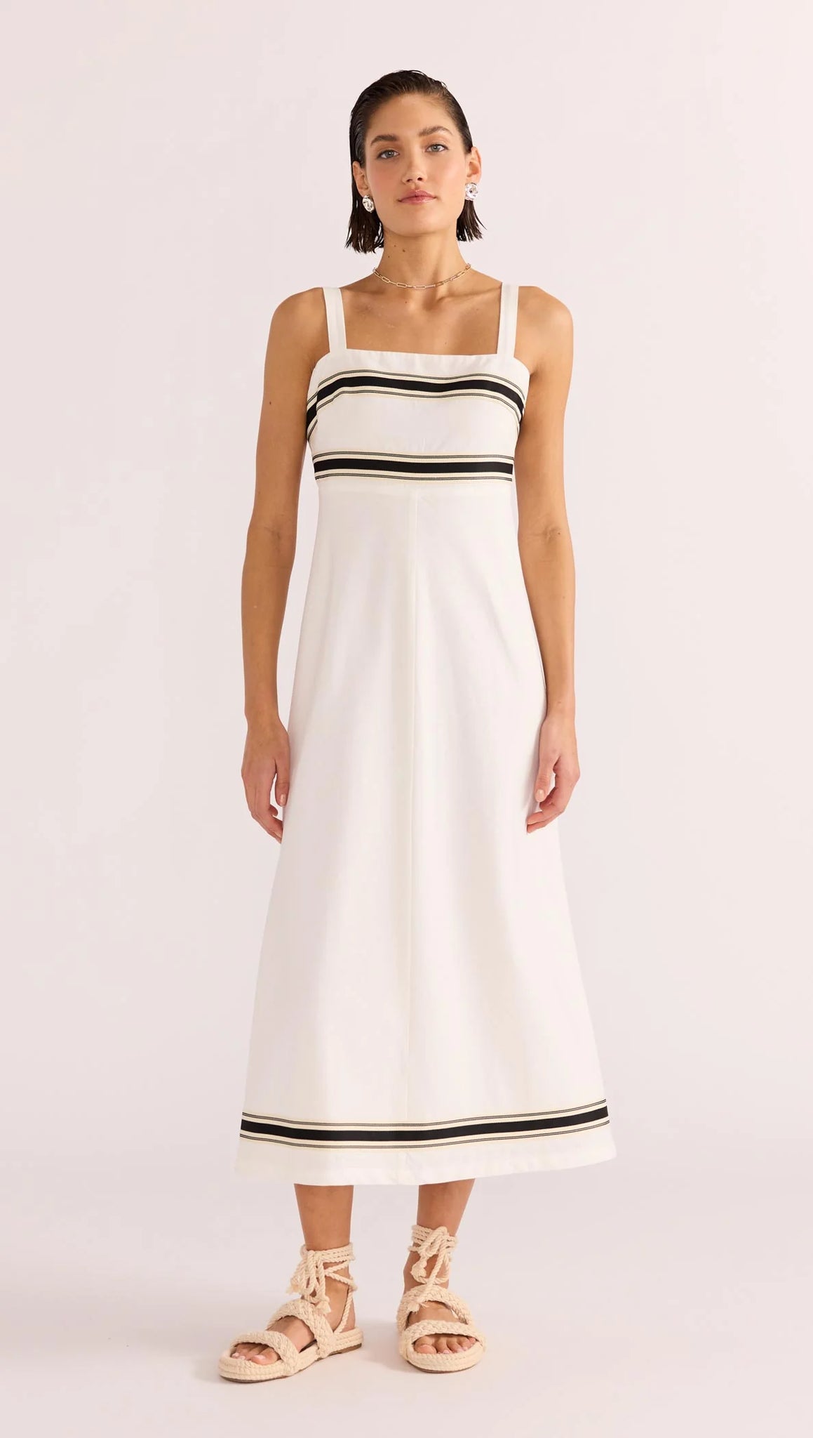 Briar Trim Midi Dress - White/Black