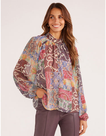 Ciana Button Down Blouse - Paisley Patchwork