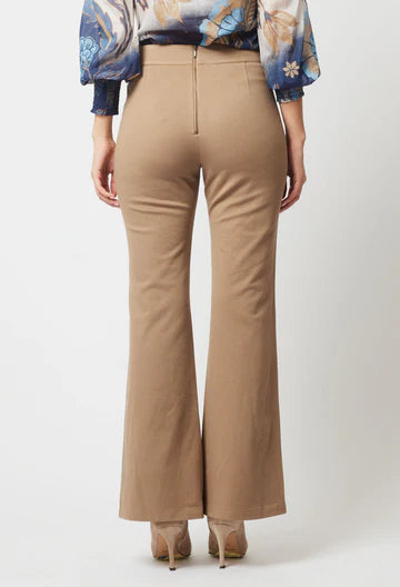 Phoenix Viscose Nylon Twill Flared Leg Pant - Sesame