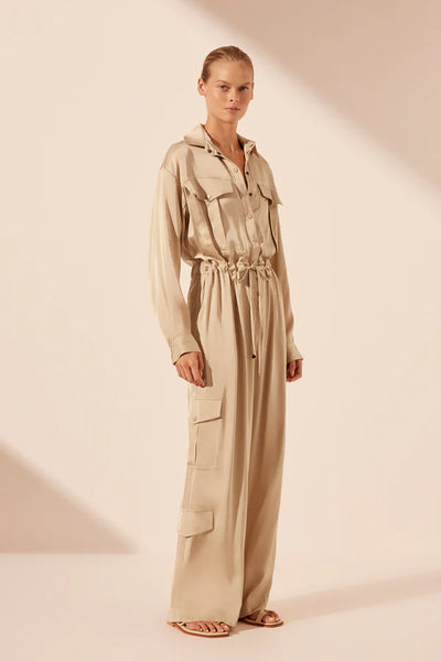 Shae Drawstring Utility Jumpsuit - Oat