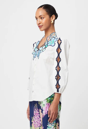 Cristina Embroidered Cotton Blouse - Ivory Bay