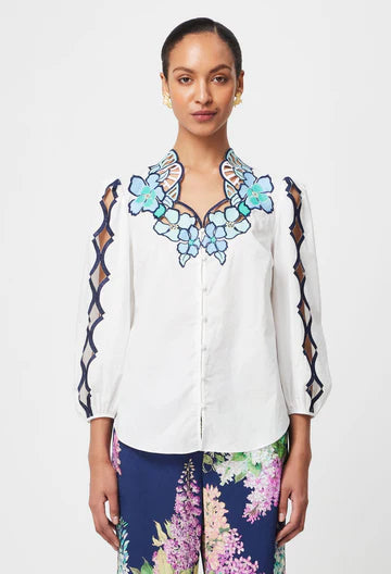 Cristina Embroidered Cotton Blouse - Ivory Bay