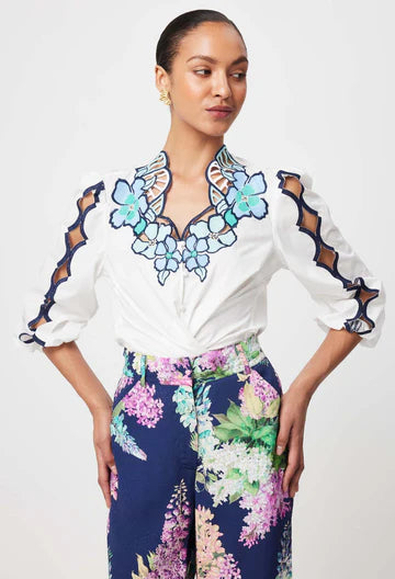 Cristina Embroidered Cotton Blouse - Ivory Bay