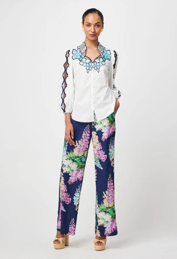 Cristina Embroidered Cotton Blouse - Ivory Bay