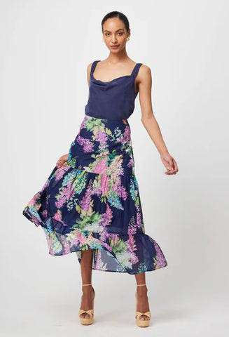 Bahia Cotton Silk Skirt - Navy Wisteria