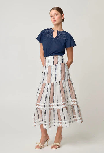 Bahia Linen Viscose Skirt - Cayman Stripe