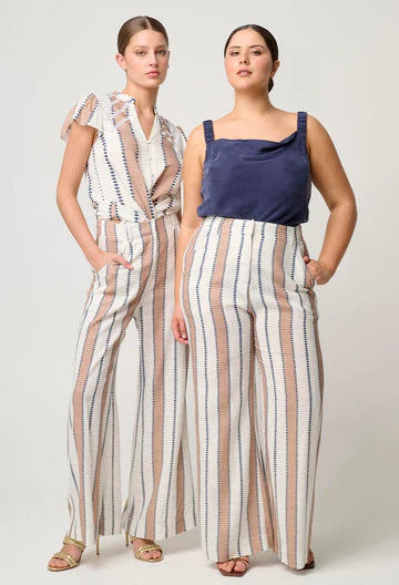 Dynasty Linen Viscose Wide Leg Pants - Cayman Stripe