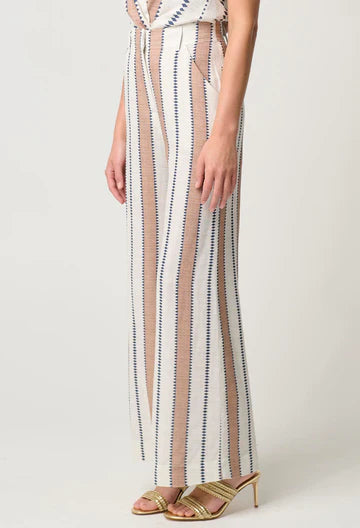 Dynasty Linen Viscose Wide Leg Pants - Cayman Stripe