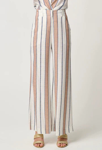 Dynasty Linen Viscose Wide Leg Pants - Cayman Stripe