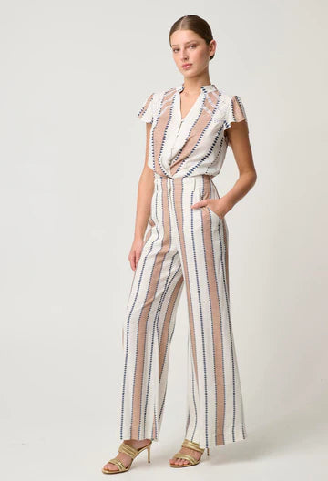 Dynasty Linen Viscose Wide Leg Pants - Cayman Stripe