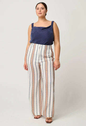 Dynasty Linen Viscose Wide Leg Pants - Cayman Stripe