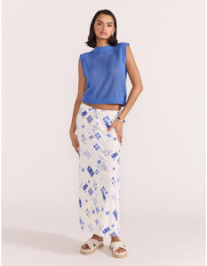 Marella Bias Midi Skirt - White/Blue