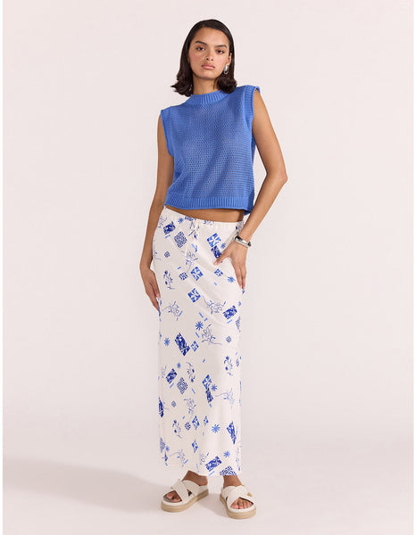 Marella Bias Midi Skirt - White/Blue