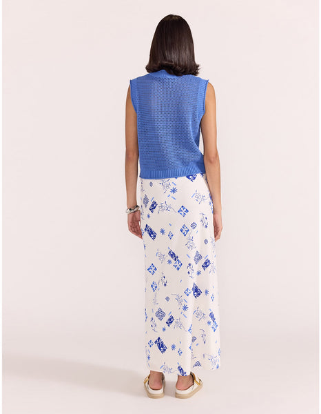 Marella Bias Midi Skirt - White/Blue