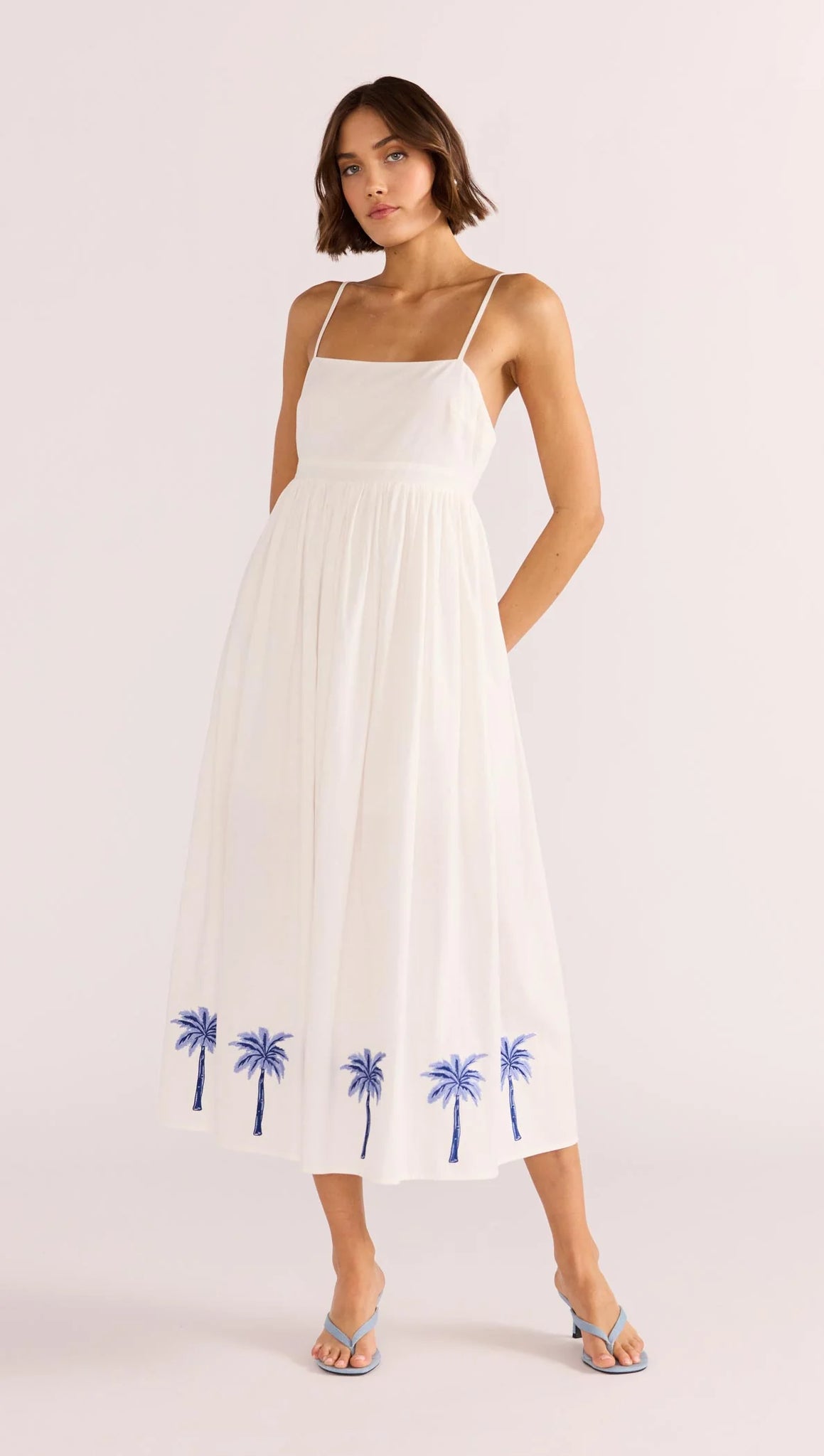 Isadora Embroidered Midi Dress - White/Blue