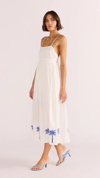 Isadora Embroidered Midi Dress - White/Blue