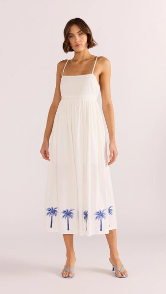 Isadora Embroidered Midi Dress - White/Blue