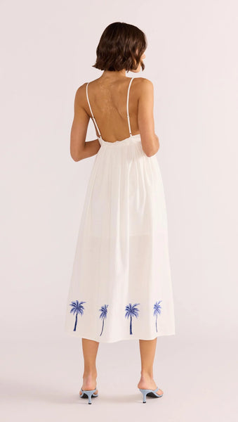 Isadora Embroidered Midi Dress - White/Blue