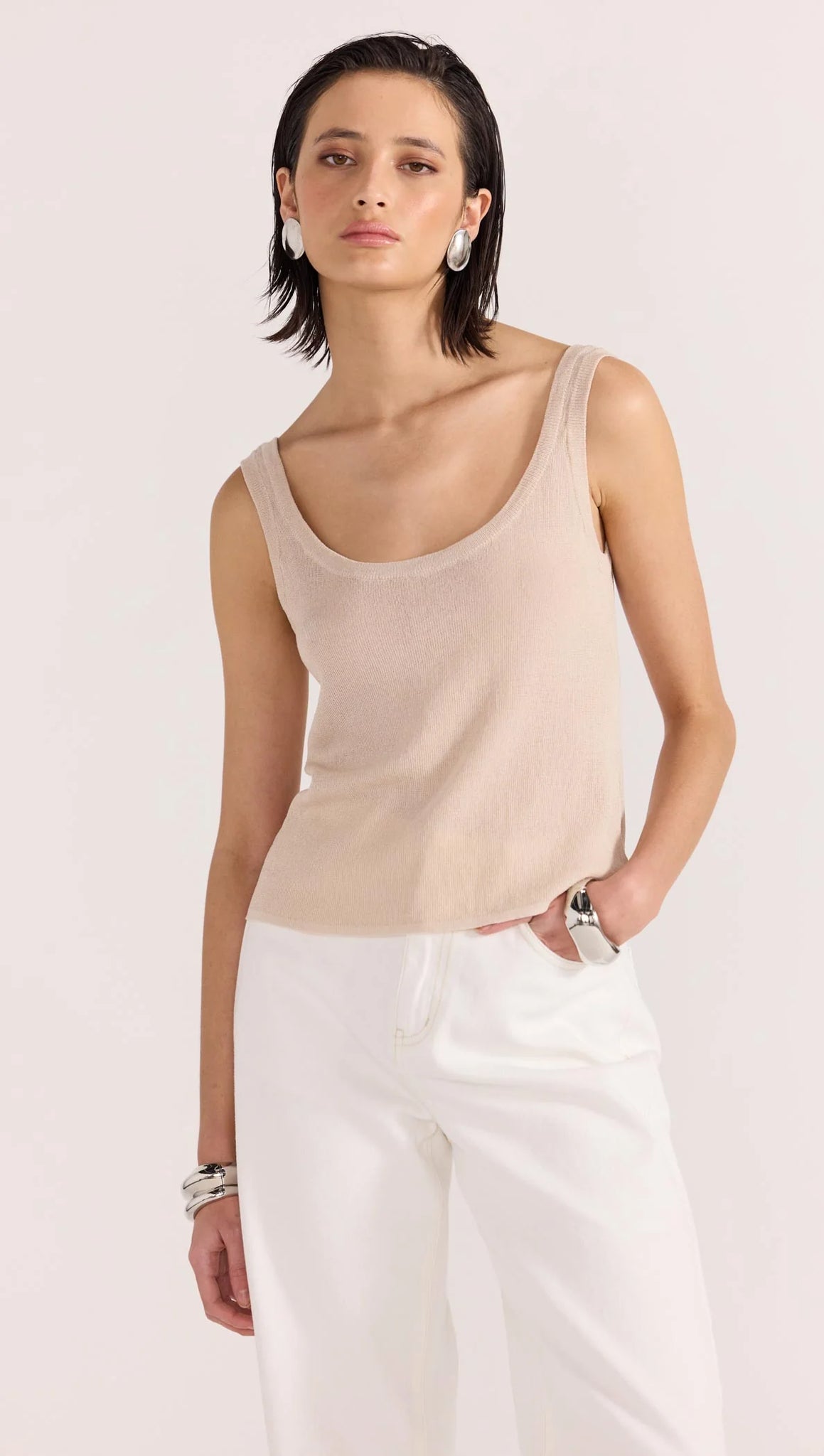 Anna Sheer Knit Tank - Beige