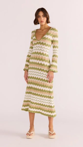 Melody Knit Midi Dress - Green/Sand