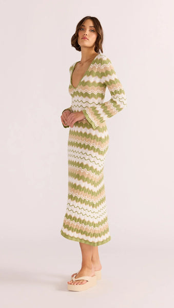 Melody Knit Midi Dress - Green/Sand