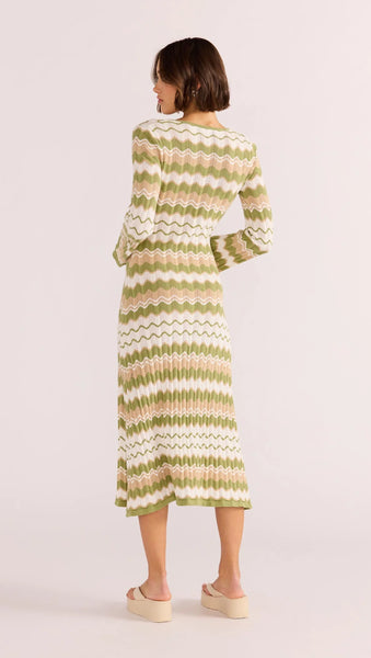 Melody Knit Midi Dress - Green/Sand