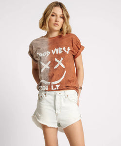 Good Vibes Only Oversized Hand Dyed Tee - Rust