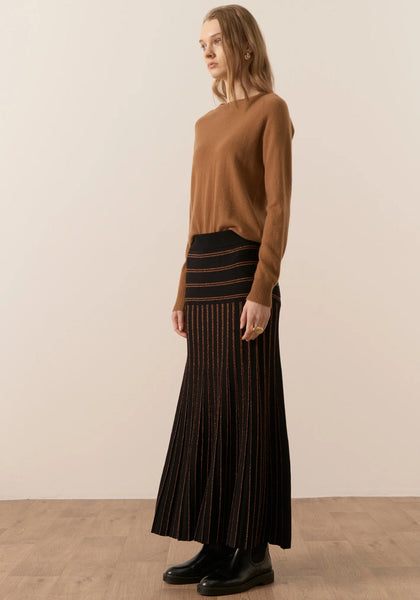 Gizelle Lurex Pleat Skirt - Black/Copper