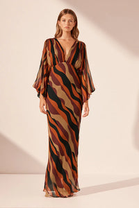 Anita Balloon Sleeve Maxi Dress - Black/Multi -  30% OFF AUTOMATICALLY APPLIED AT CHECKOUT