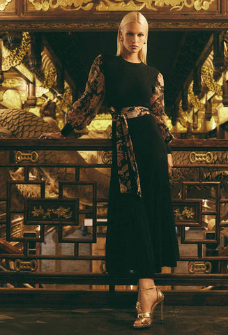 Empress Merino Wool Viscose Knit Dress - Black/ Winter Floral