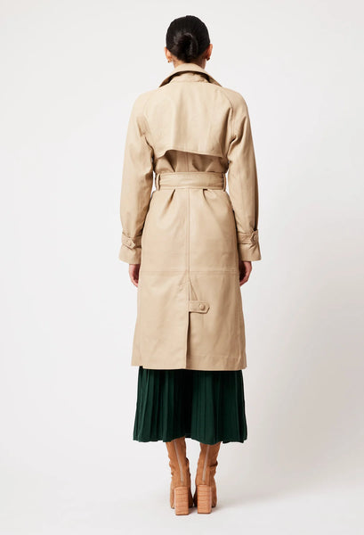 Astra Leather Trench Coat - Oatmeal