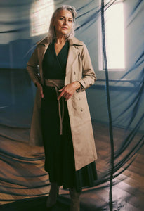 Astra Leather Trench Coat - Oatmeal