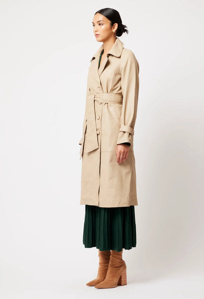 Astra Leather Trench Coat - Oatmeal