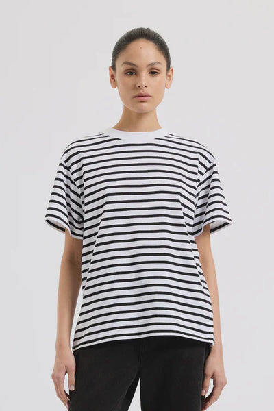 Organic Stripe Boyfriend Tee - Black Stripe