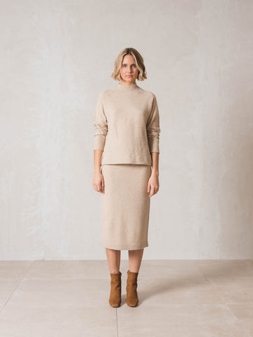 Jersey High Neck Knit - Beige