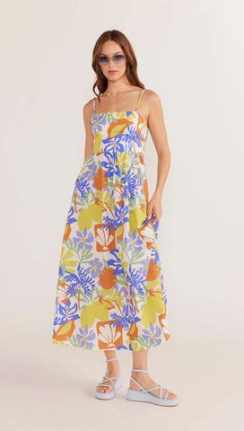 Dahlia Empire Midi Dress - Tropical Print