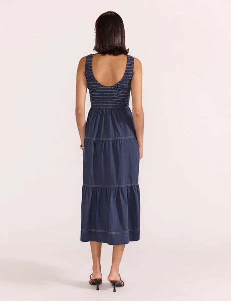 Asta Shirred Midi Dress - Navy