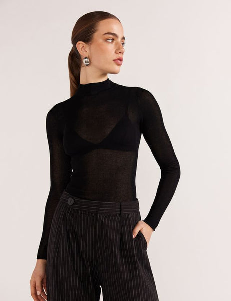 Muse Sheer Knit Top - Black